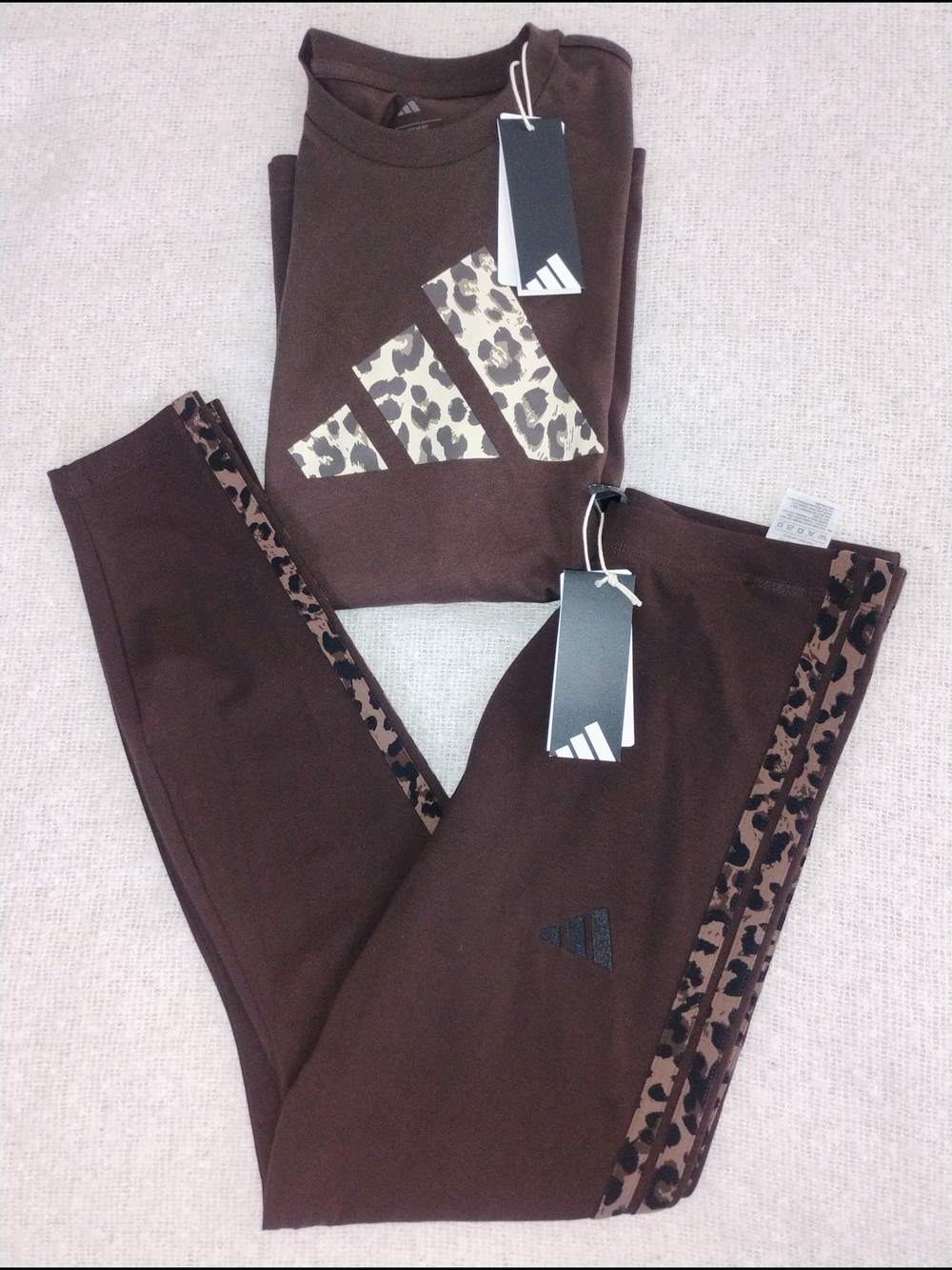 Adidas Brown Leopard Logo Sweatshirt & Leggings Set